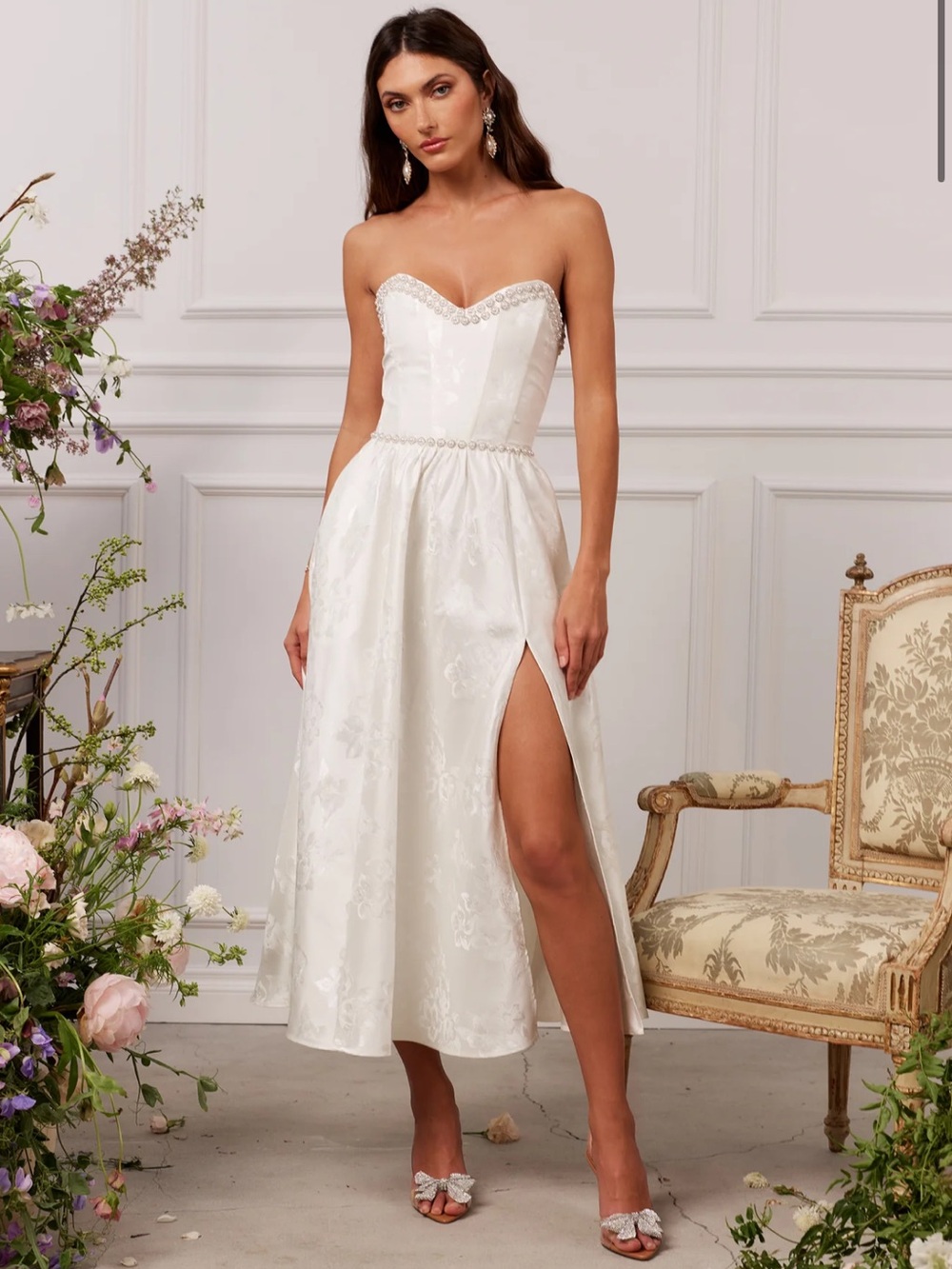 V. Chapman Lucia Midi Dress in White Baroque Floral